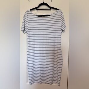 Piko 1988 White and Light Gray Striped Midi Dress